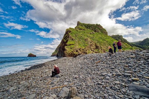 On the beach, stone beach of Calhau de São Jorge, Madeira Portugal