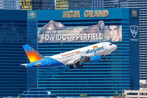 An Airbus A319 aircraft of Allegiant Air with the registration number N310NV at Las Vegas Airport,
