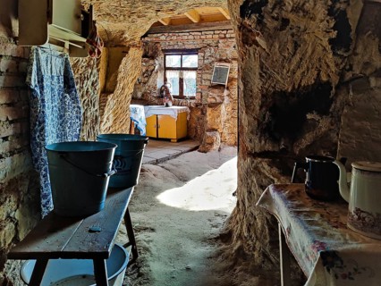 Cave flats in Langenstein, district of Halberstadt, Harz county, Saxony-Anhalt, Germany, Europe