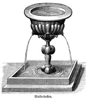 The water basin stood between the tabernacle and the altar of burnt offering in the forecourt of a