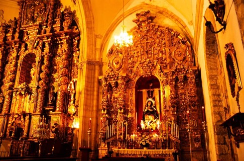 Elaborately decorated gold altar in the cathedral church of Santa Maria La Mayor, Ronda, Andalusia,