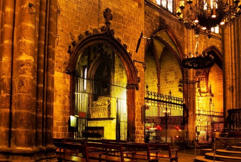 Interior of the Cathedral of the Holy Cross and St Eulalia, Cathedral in the city of Barcelona,