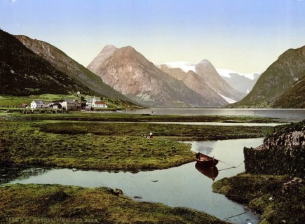 Mundal, Fjaerland, Sognefjord, Norway, c. 1895, Historic, digitally restored reproduction from a