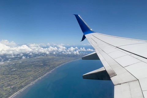View from aircraft window Bird's-eye view Aircraft Passenger plane Jet jet Holiday plane