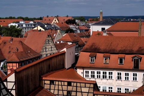 View over the historic old town, church tower of St Otto's Church, Bamberg, Upper Franconia,