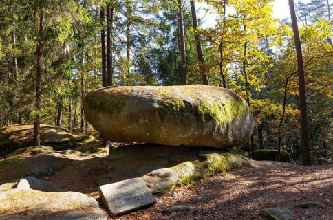 Granite rock Wackelstein, natural monument, Blockheide nature park Park near Gmünd, Waldviertel,