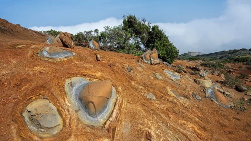 Colourful rocks, erosion, near Arguamul, La Gomera, Canary Islands, Spain, Europe
