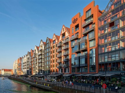 The harbour district on the Motlawa, Motlawa, in the city centre of Gdansk. Gdansk, Pomerania,