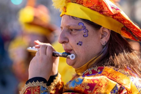 Rose Monday parade in Düsseldorf, groups of carnival societies and other participants in the street