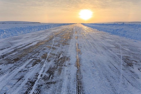 Ice road, Ice Road, ice, snow, cold, sun, backlight, near Tuktoyaktuk, Northwest Territories,