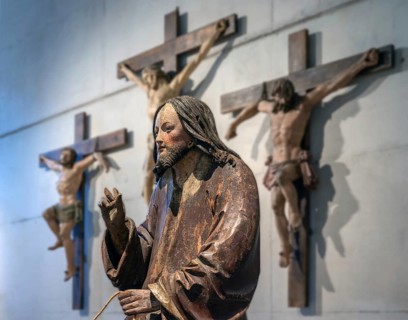 Palmesel, detail Chistus, wooden figure from around 1520, Diözesan Museum, Rottenburg,
