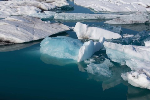 Icebergs on the Joekulsarlon glacial lake or lagoon