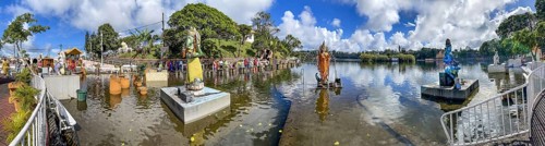 Panorama panoramic photo of Hinduism pilgrimage site Saint Hindu Lake Ganga Talao for Hindi