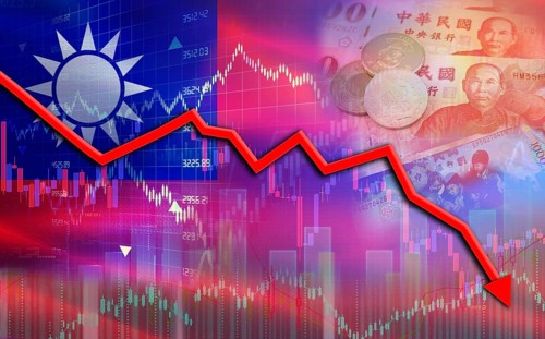 Financial fall of Taiwan on economy market. Taiwan financial crisis on economic graph