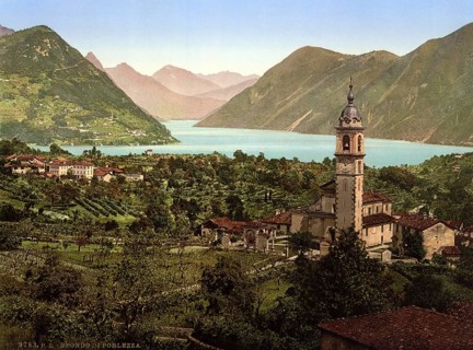 General view, Porlezza, Italy, Historic, digitally restored reproduction from a 19th century