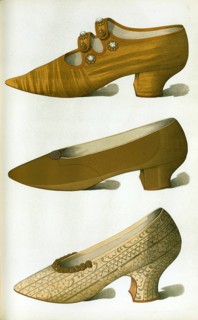 Shoe fashion in 1900, Women's shoes, Shoe of cloth of gold, with gilt buttons and crystal studs,
