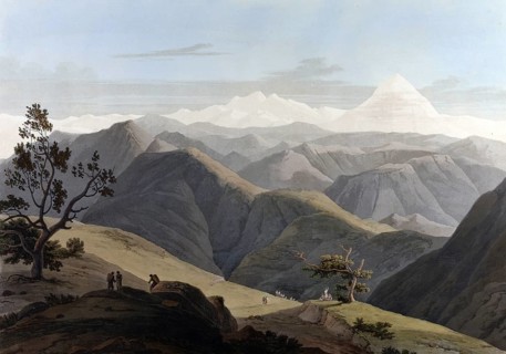 View between Natan and Taka Ca Munda, Sirinagur Mountains, Srinagar, India, ca 1880, digitally