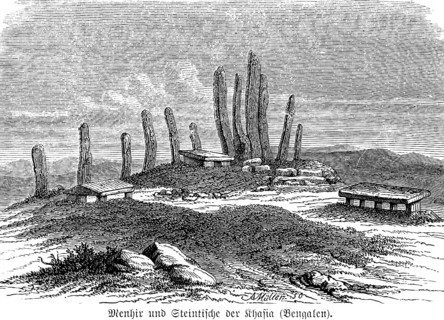 Menhir and stone tables of the Khasi, an indigenous people, today in the state of Meghalaya,