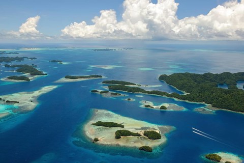 Aerial view bird's eye view of UNESCO cultural heritage natural heritage Rock Islands islands in