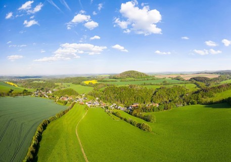 Landscape in the Osterzgebirge with Niederfrauendorf and Luchberg from above, Glashütte,