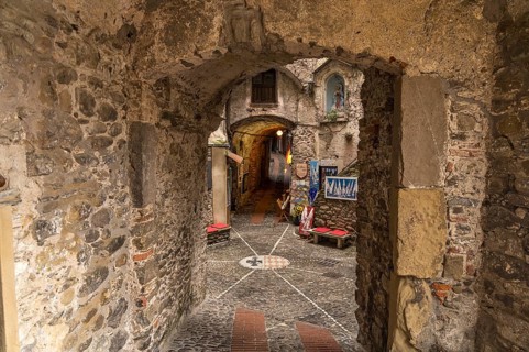In the old town centre of Dolceacqua, Liguria, Italy, Europe