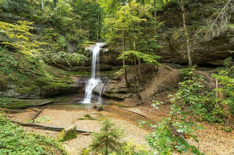 The Hasenreuter waterfall in Scheidegg, Allgäu, Bavaria, Germany, Europe