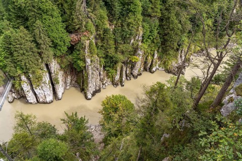 View from the Eibenschlucht viewing platform into the Entenlochklamm gorge, Kössen, Tyrol, Austria,