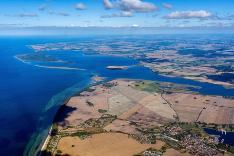 Salzhaff, Breitling, island, top view, sky, horizon, island landscape, island landscapes, islands,
