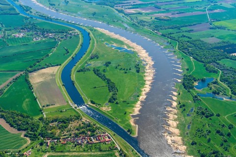 Aerial view, tributary, Havel, Elbe, river, water, landscape, river landscape, Brandenburg,