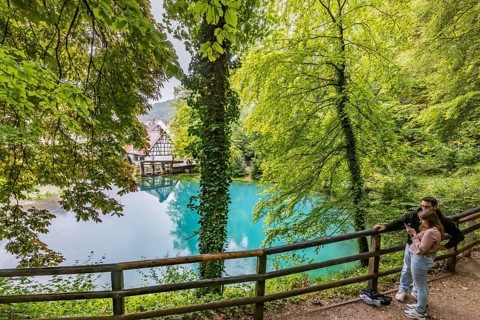 Last photos of the Blautopf in Blaubeuren in front of the popular excursion destination is closed