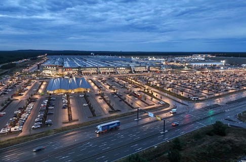 Tesla Giga Factory at the blue hour, Grünheide, 25.09.2024., Grünheide, Brandenburg, Germany,