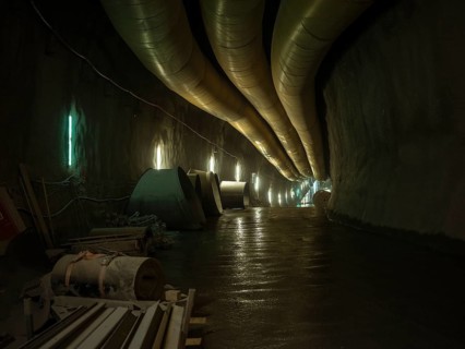 Ventilation hoses in construction lot H41 in the Sill Gorge, Brenner Base Tunnel, Tyrol, Austria,
