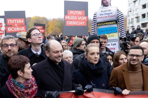 Berlin, Germany, 17 November 2024: Vladimir Kara-Mursa, Yulia Navalnaya and Ilya Yashin during an