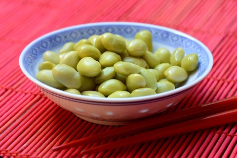 Edamame, unripe soya beans in shell, Glycine max