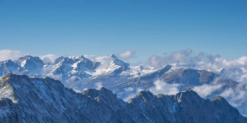 View from the Hoefatsblick station on the Nebelhorn to the Allgäu Alps, Allgaeu, Bavaria, Germany,