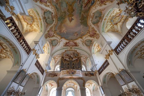 Organ loft of the Maria Brünnlein pilgrimage basilica in rococo style built between 1748 and 1782,