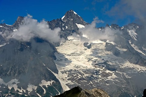 Summit of Mont Dolent with the Dolent Glacier in the border triangle of Switzerland, Italy, France,