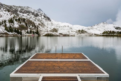 Bettmersee, mountain lake, alpine, bathing, swimming, footbridge, wooden footbridge, tranquillity,