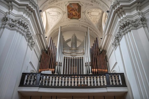 Organ loft, St Kilian's Cathedral, detail, Würzburg, Lower Franconia, Bavaria, Germany, Europe