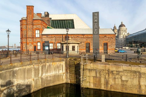 Historic waterfront dock Pump House buildings, Canning Dock, Pier Head, Liverpool, England, UK