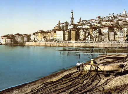 Old town of Menton on the Riviera, France, around 1895, Historic, digitally restored reproduction