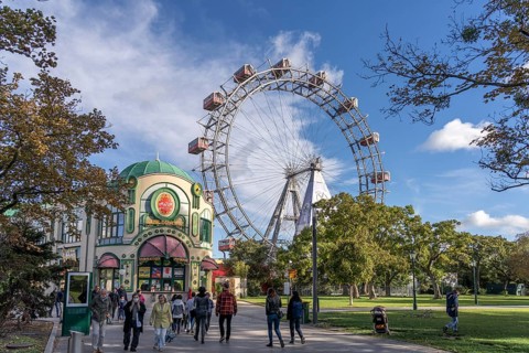 Ferris wheel in the amusement park in the Prater, the Wurstelprater in Vienna, Austria, Europe
