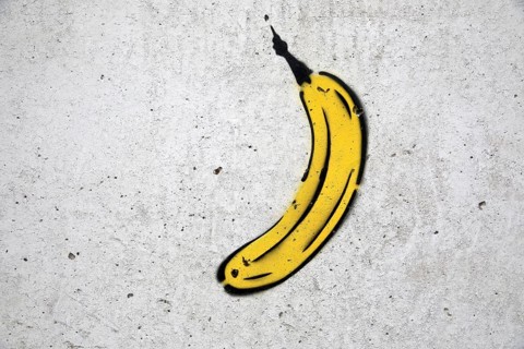 Graffiti banana by Thomas Baumgärtel as a tribute at the art museum Bonn Museumsmeile, Bonn, North