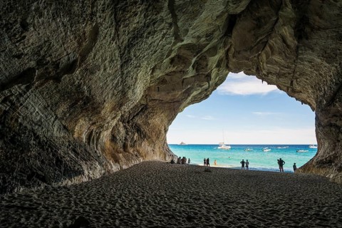 Cave and beach, Cala Luna, Gulf of Orosei National Park, Parco Nazionale del Gennargentu e del