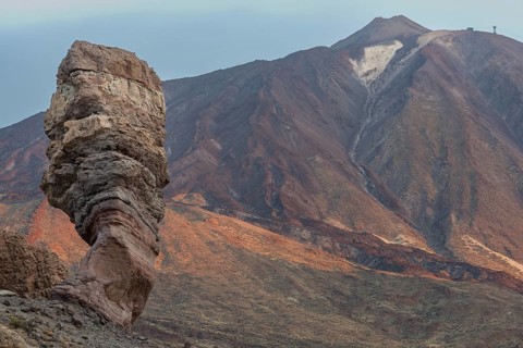 Panorama at sunrise on the Roque Chinchado, also known as the Stone Tree or Finger of God, landmark
