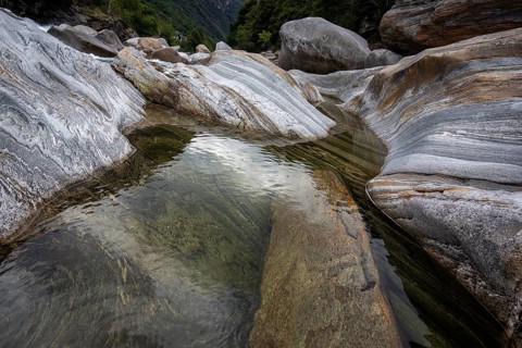 Rocks, rock structures, Verzasca River, near Lavertezzo, Verzasca Valley, Valle Verzasca, Canton
