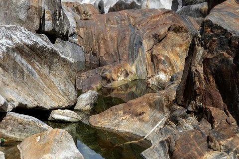 Rocks, rock structures, Verzasca River, near Lavertezzo, Verzasca Valley, Valle Verzasca, Canton