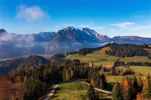 View from the Moosegg high plateau to the Hoher Göll, Golling, Osterhorn group, Salzburg province,