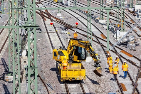 Deutsche Bahn AG track construction. A new railway sidings station is being built in
