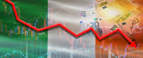 Ireland Financial Crisis On Economic Graph. Financial Fall Of Ireland On Economy Market